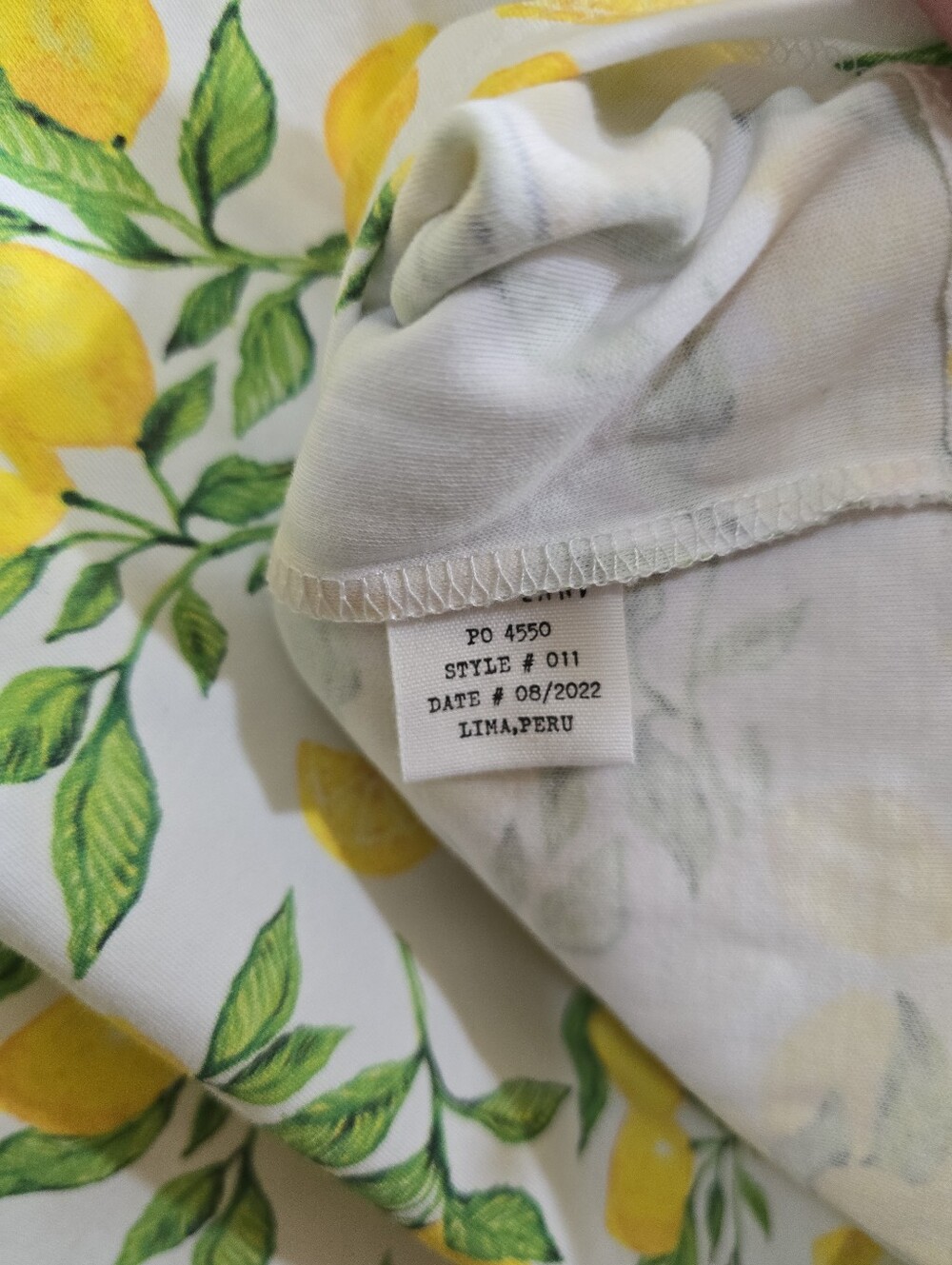 NWT Hart + Land Lemon Print Pima Cotton Pajama Henley Top XXL Natural Fabric - Picture 6 of 6